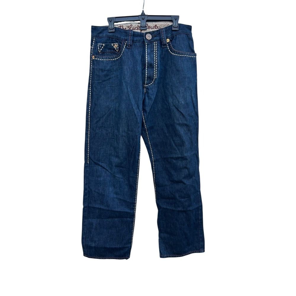 COOGI The Lucky Country Mens 34x34 Dark Wash Wide Leg Thick Stitch Denim Jeans